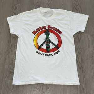 Vintage 90s Mother Nature High Weed‎ White Tee Medium Peace 420 Stoner